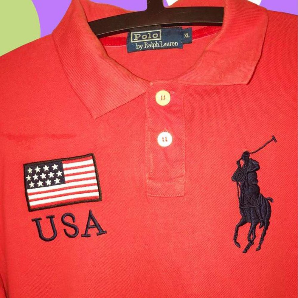 VINTAGE RALPH LAUREN POLO w BIG PONY & USA FLAG - Picture 3 of 4